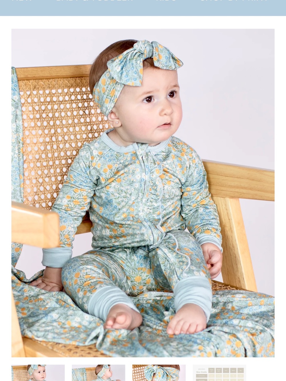 Baby Floral Zip One-Piece in Soft Aqua